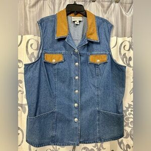 Vintage 1980s Stonebridge 100% Cotton Denim Women's Workwear Vest Plus‎ Size 22W